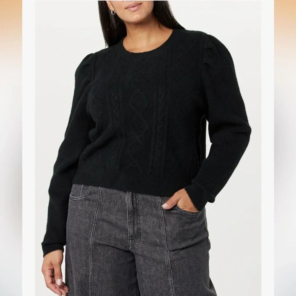 NWT The Drop Gloria Cable Knit Crop Sweater Black Women's Size 2X Plus Size